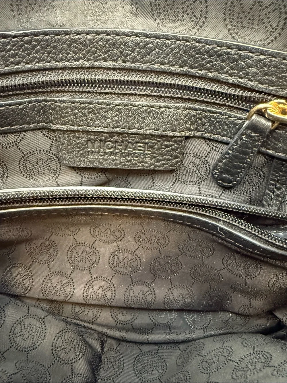 Michael Kors Black Pebble Leather Satchel with Gold Hardware
